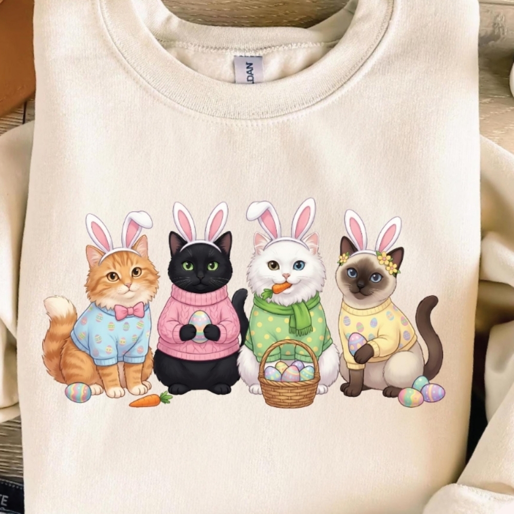 Cute Cat Sweatshirt with Bunny Design